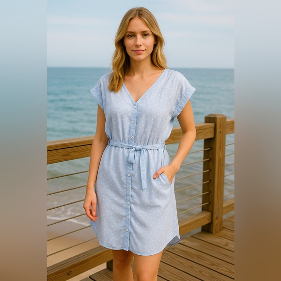 Cloth & Stone Button Down V neck Dress size M - Picture 2 of 16